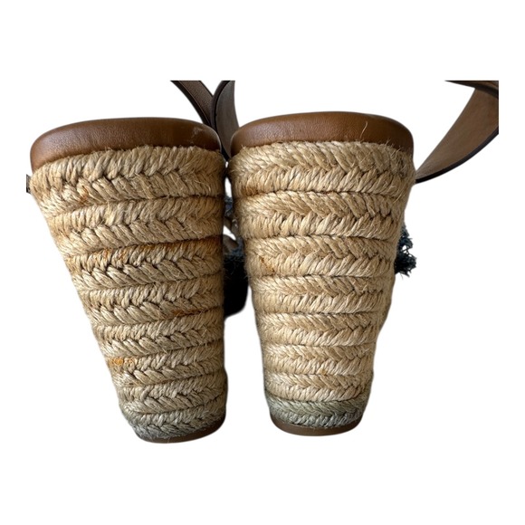 Coach Denim Wedge Espadrille Sandals Frayed Trim Ankle Strap - Picture 4 of 6